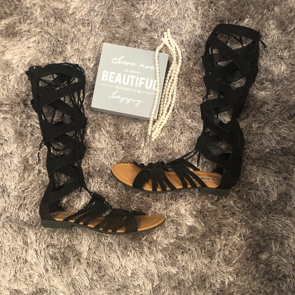 Black Knee-High Sandals